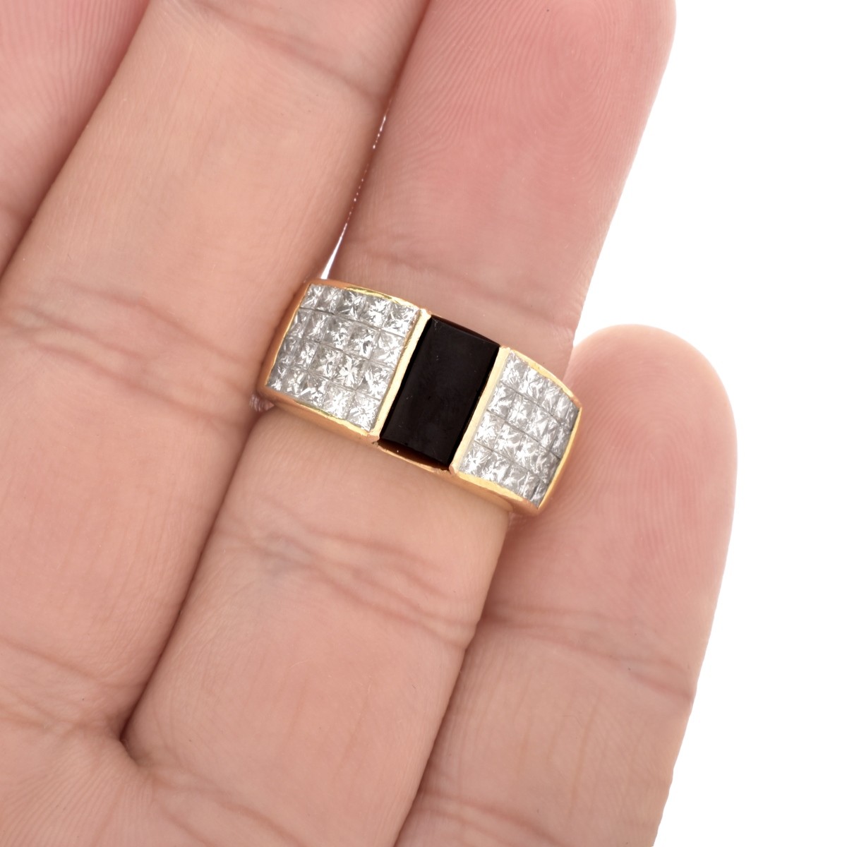 Diamond, Onyx and 18K Ring