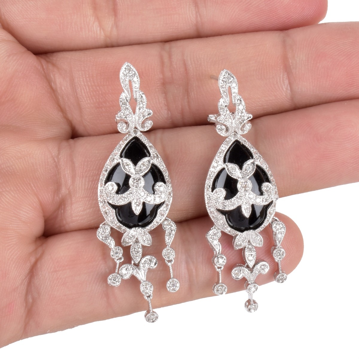 Diamond, Onyx and 14K Earrings