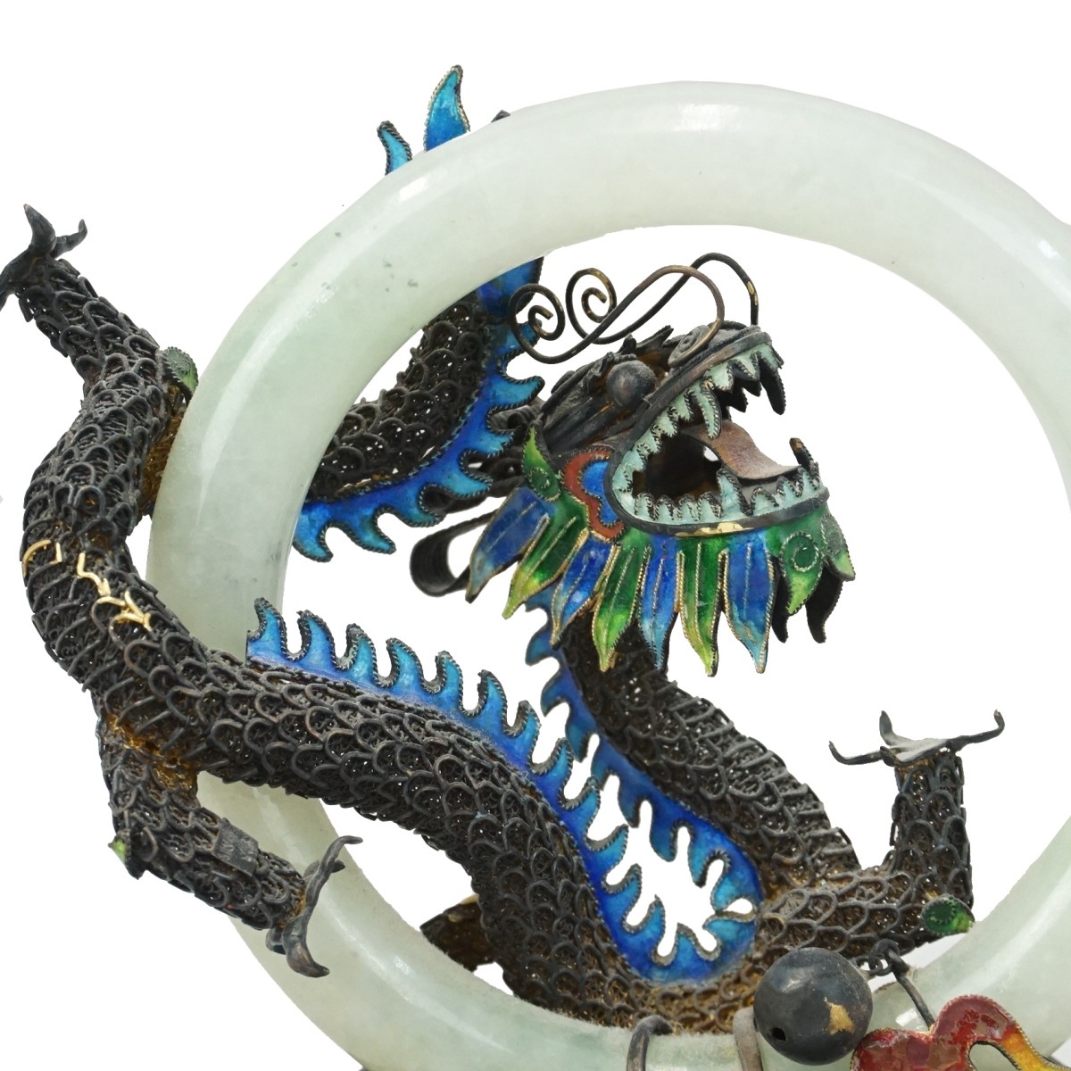Chinese Silver Mounted Jade Bracelet