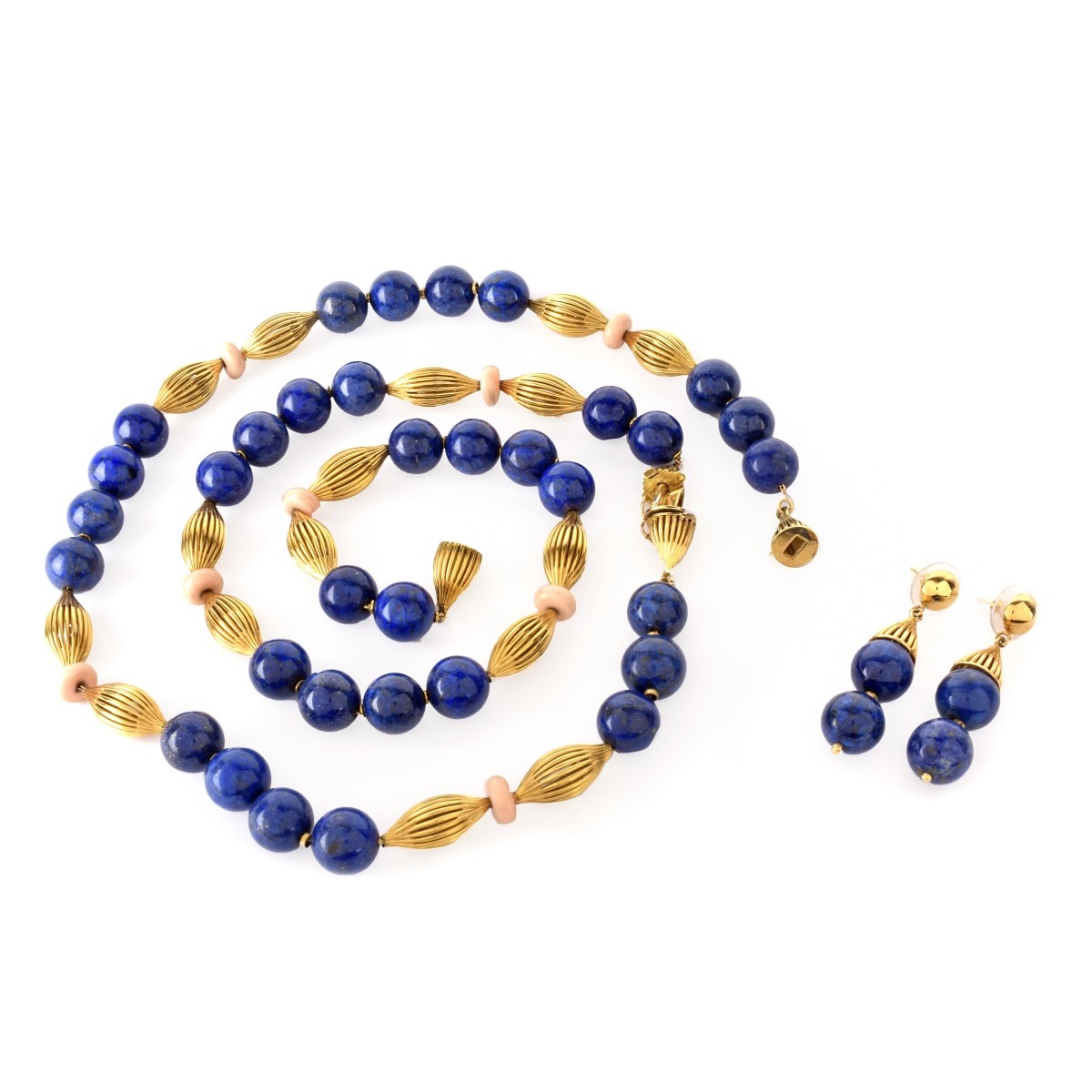 Fred Paris Lapis, Coral, 18K Necklace and Earrings