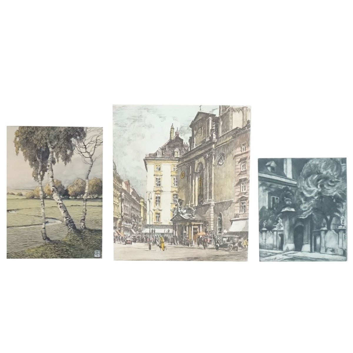 3 German Signed Color Etchings