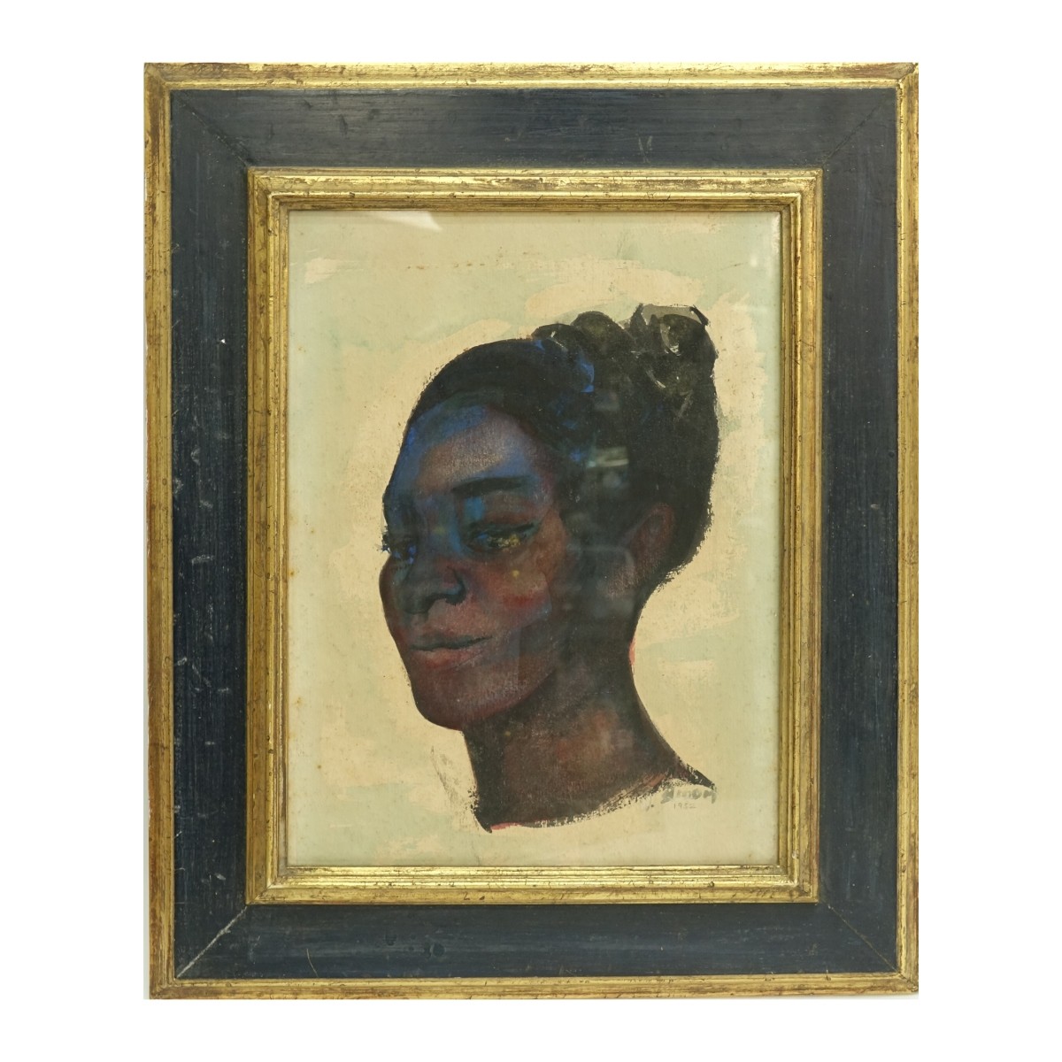 Gouache Black Woman Portrait Smiling 1952