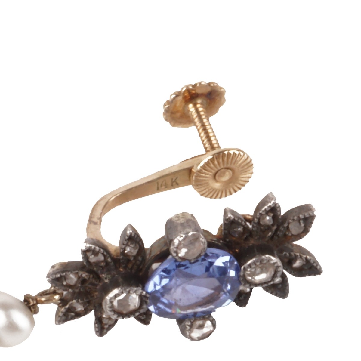 Sapphire, Diamond, Pearl and 14K Earrings