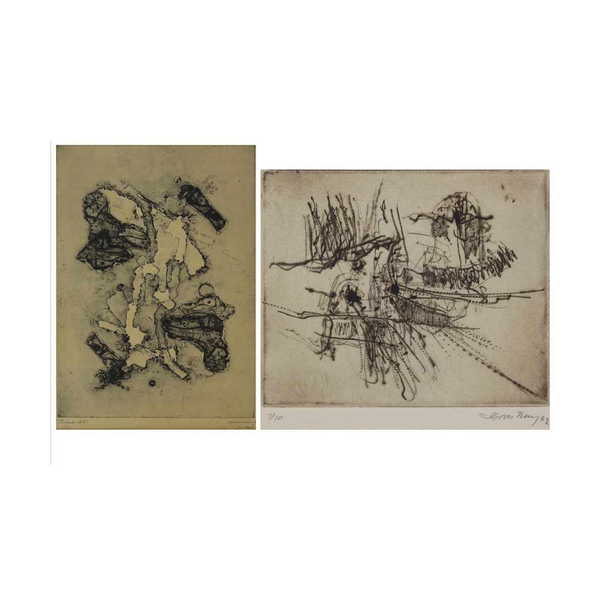 Two (2) Vintage Abstract Signed Etchings