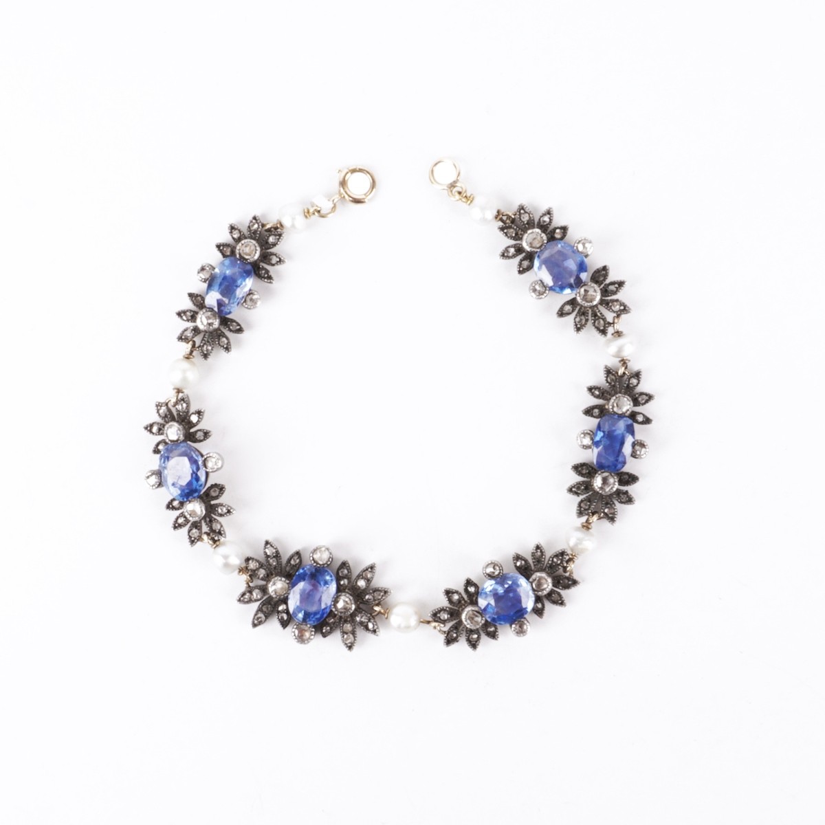 Sapphire, Diamond, Pearl and 14K Bracelet
