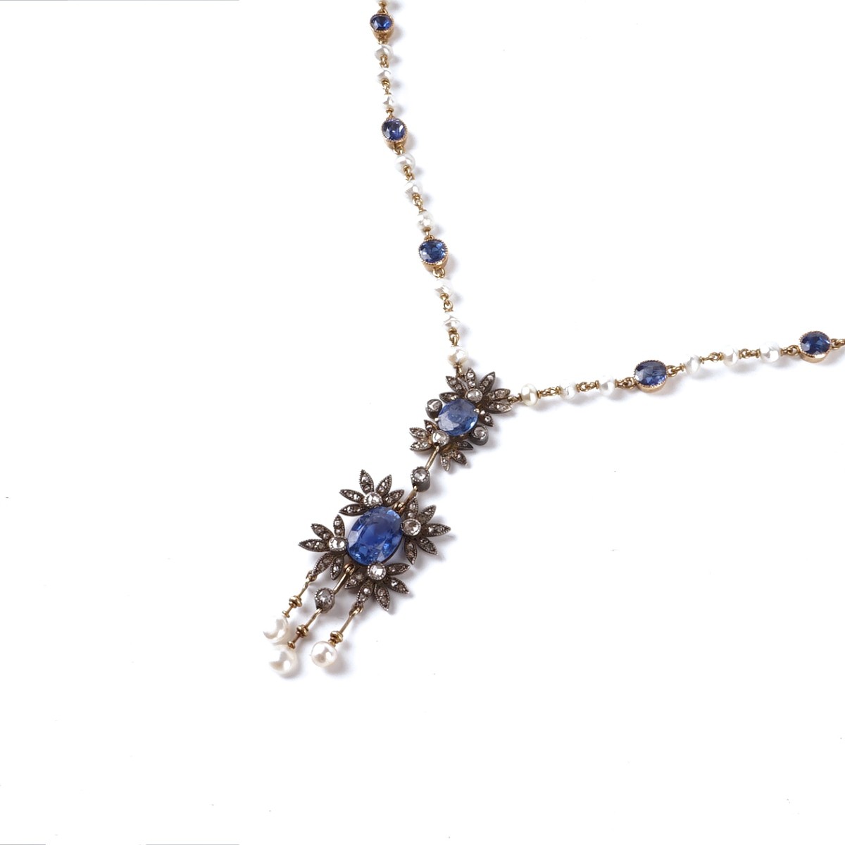 Sapphire, Diamond, Pearl and 14K Necklace