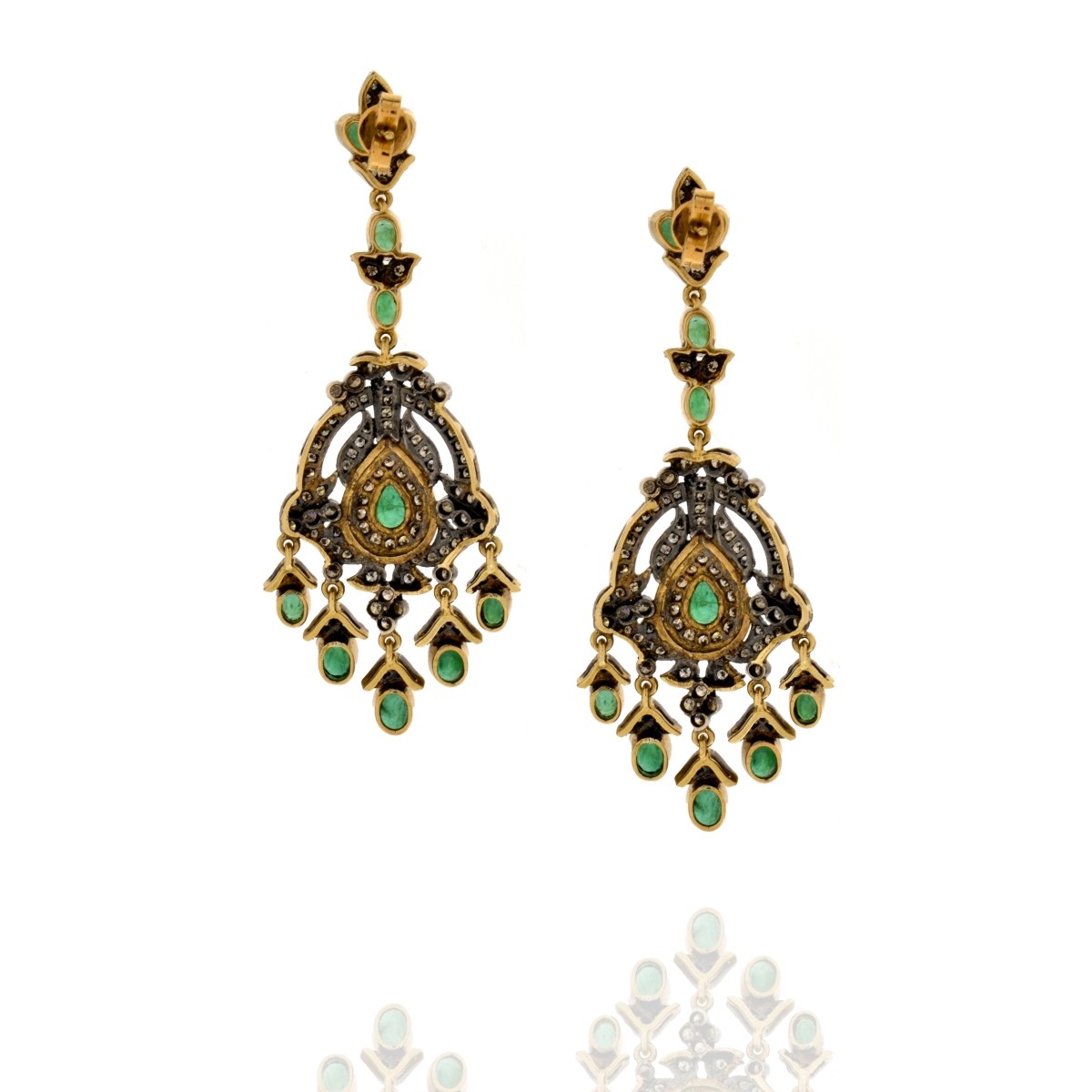 Emerald, Diamond, 18K, Silver Earrings