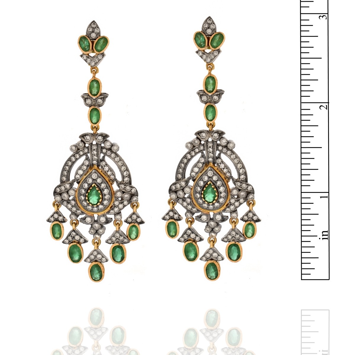 Emerald, Diamond, 18K, Silver Earrings