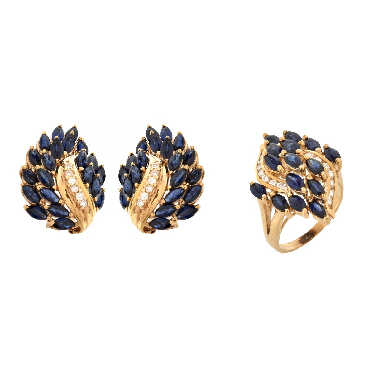 Sapphire, Diamond and 14K Ring and Earrings