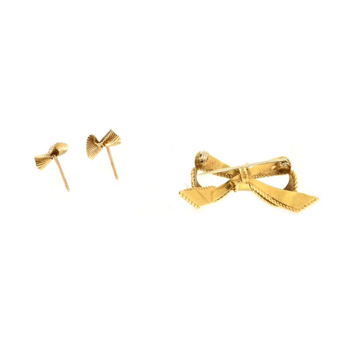 18K Bow Pin and 14K Ear Studs