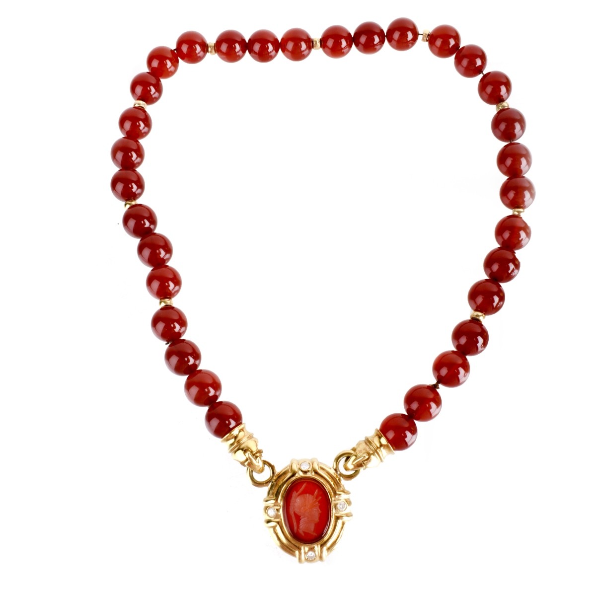 Carnelian and 18K Necklace and Earrings