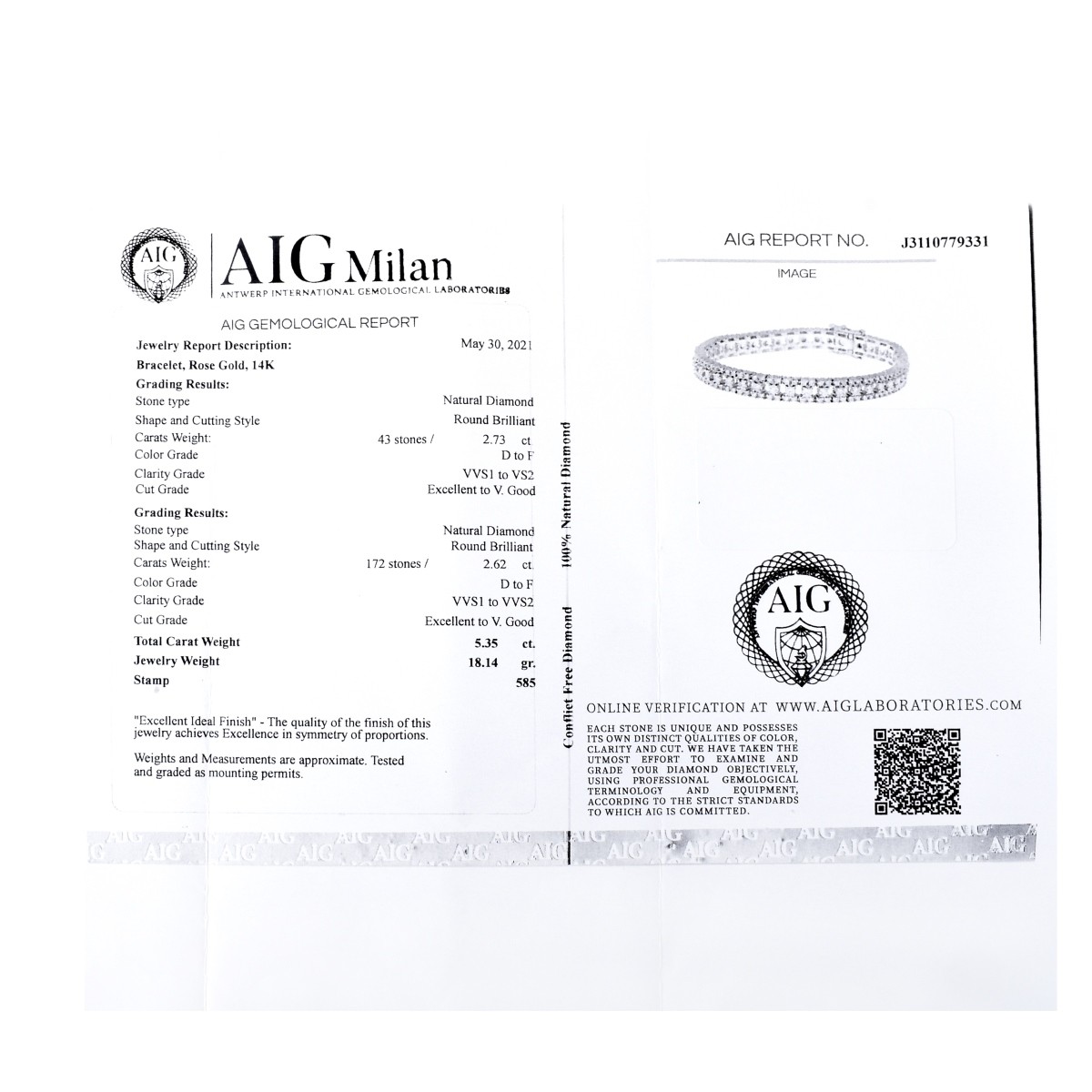 AIG Diamond and 14K Bracelet