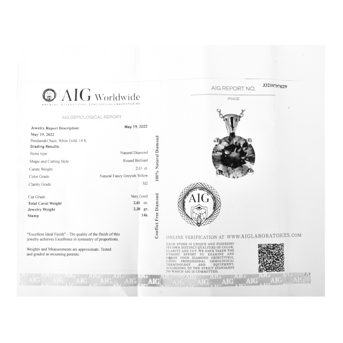 AIG Fancy Diamond and 14K Necklace