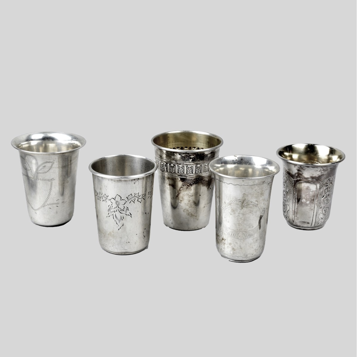 Five Silver Kiddush Cups