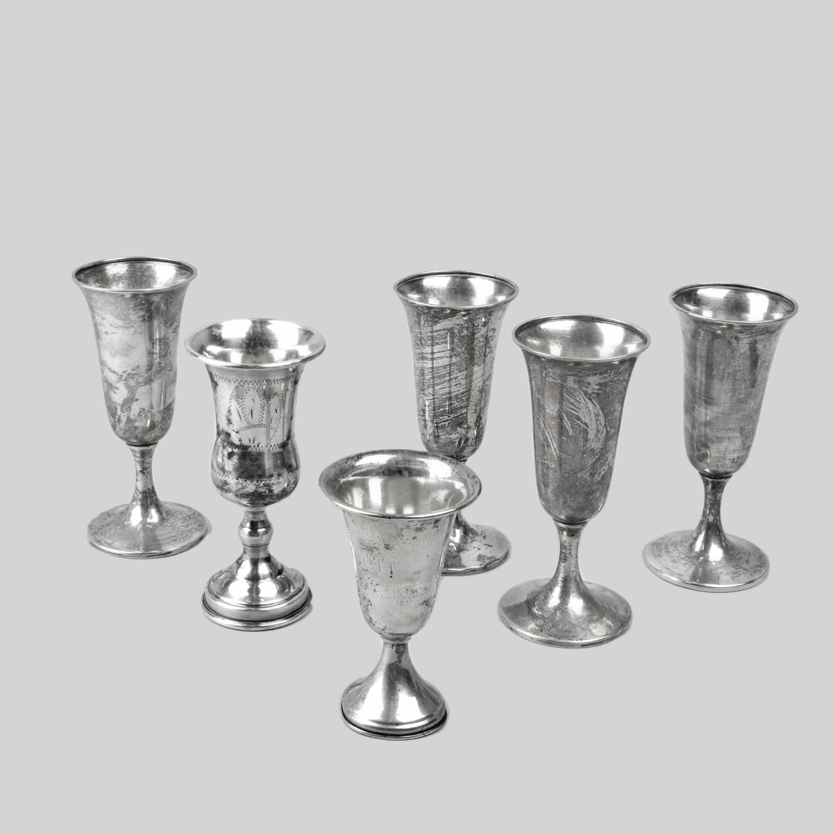 Six Vintage Sterling Silver Kiddush Cups