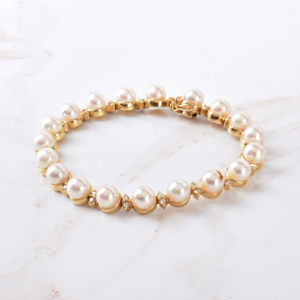 Pearl, Diamond and 14K Bracelet