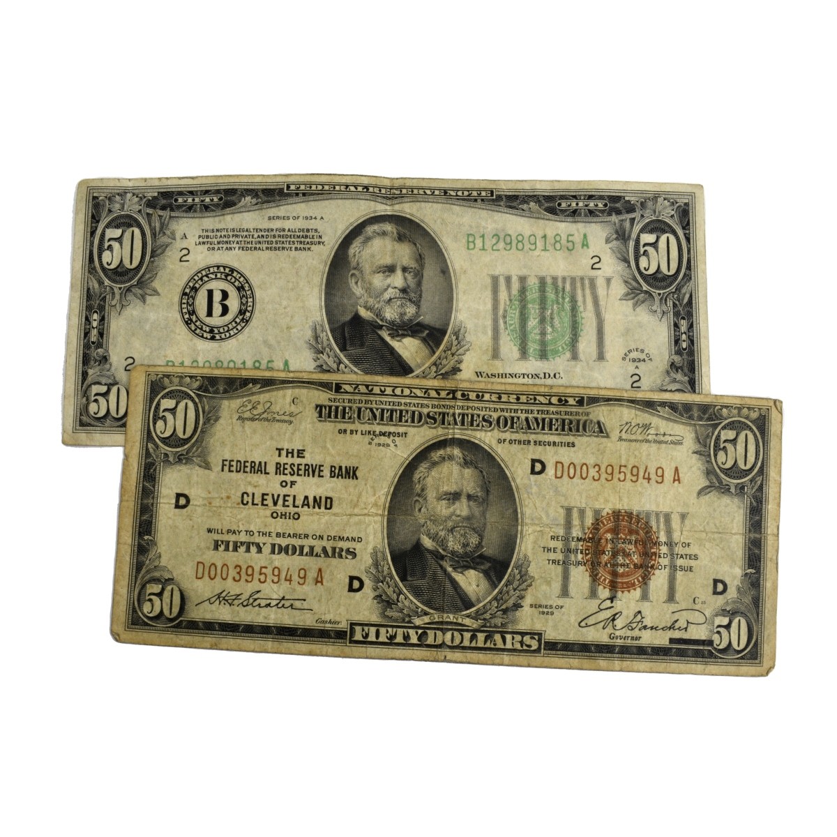 Two $50.00 U.S. Federal Reserve Notes
