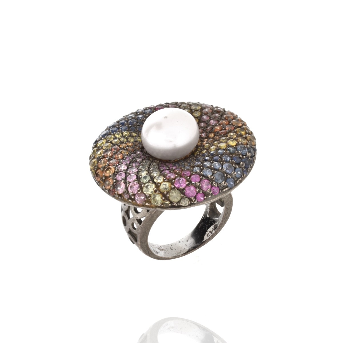 Gemstone, Pearl and Silver Ring