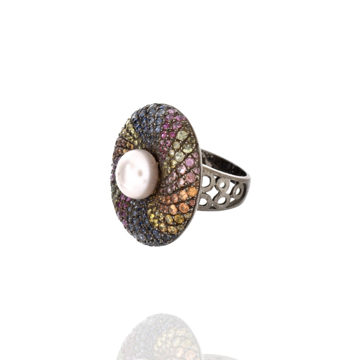 Gemstone, Pearl and Silver Ring