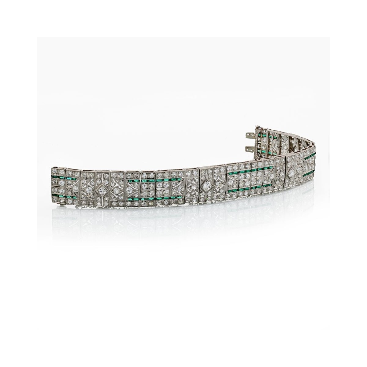 Deco Diamond, Emerald and Platinum Bracelet