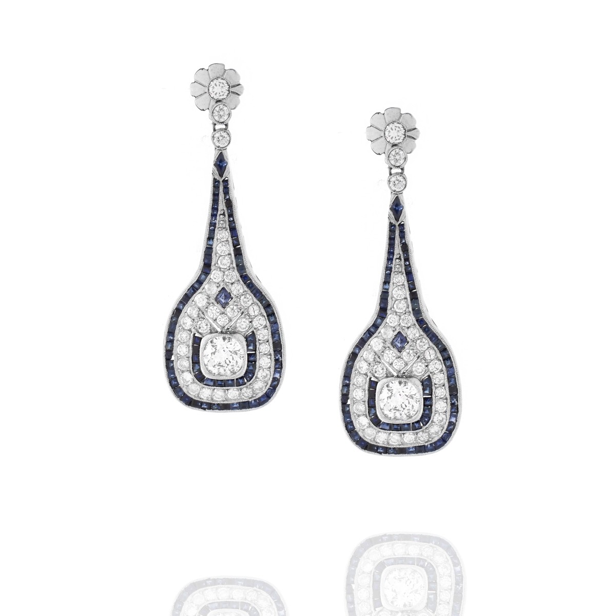 Diamond, Sapphire and Platinum Earrings