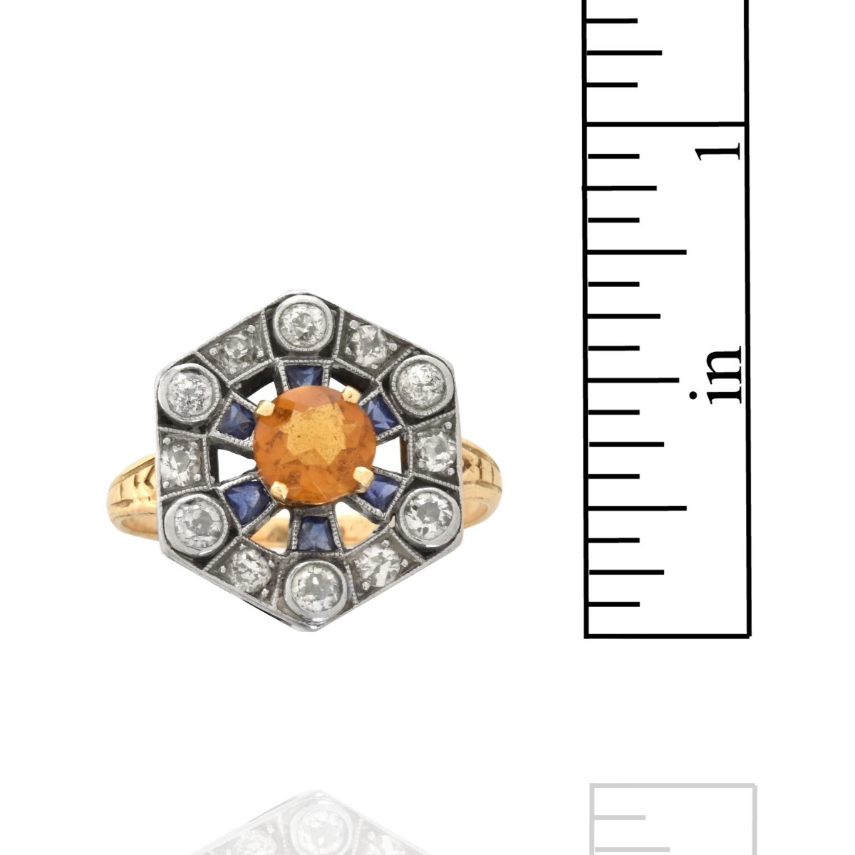 Citrine, Diamond, Sapphire and 10K Ring