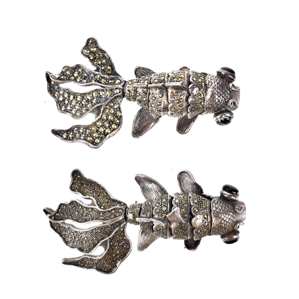 Pair of Sterling Silver Koi Fish Pin Brooches