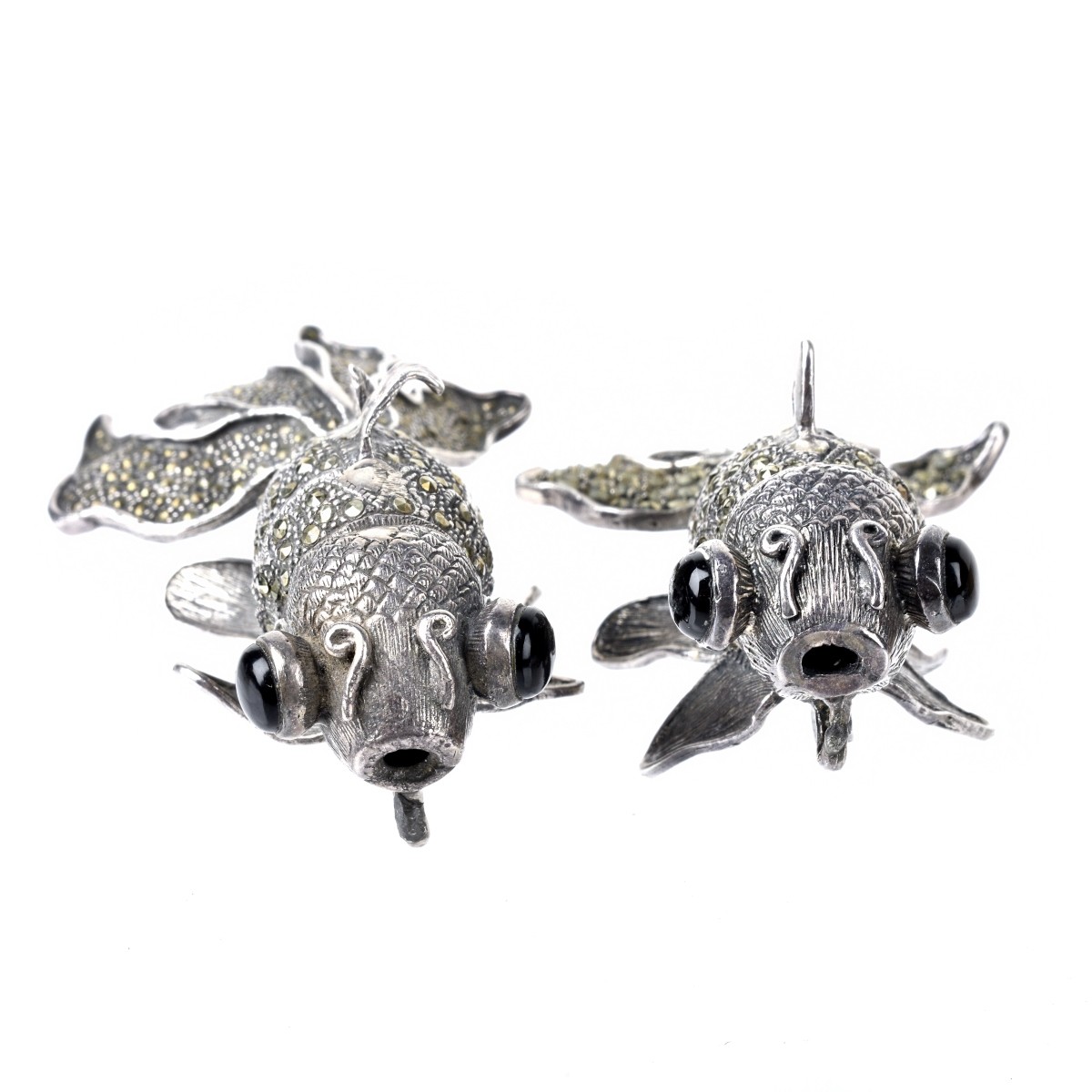 Pair of Sterling Silver Koi Fish Pin Brooches