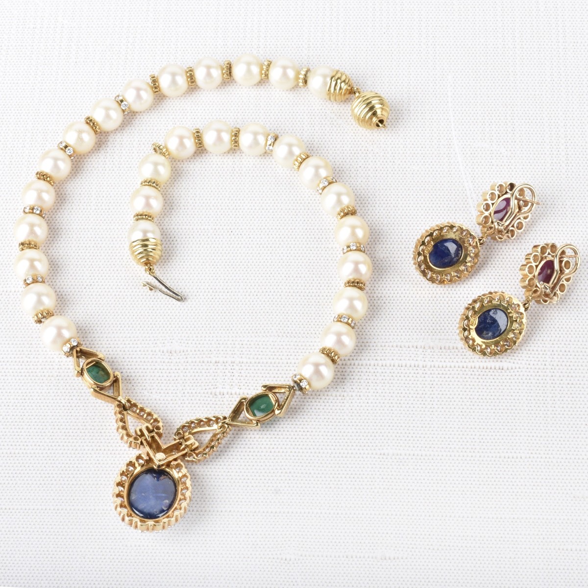 Gemstone, Diamond, Pearl and 18K Necklace