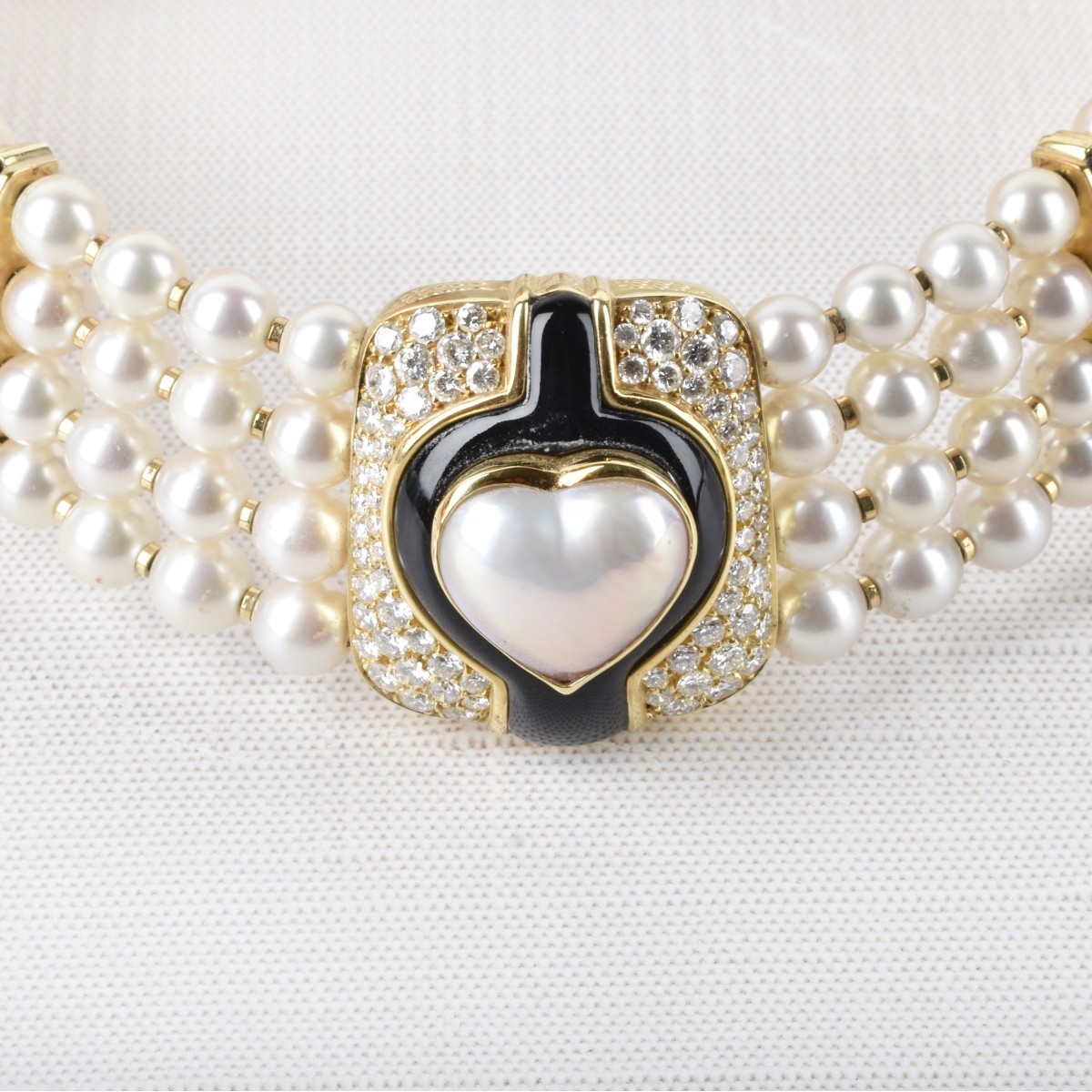 Pearl, Diamond, Onyx and 18K Necklace