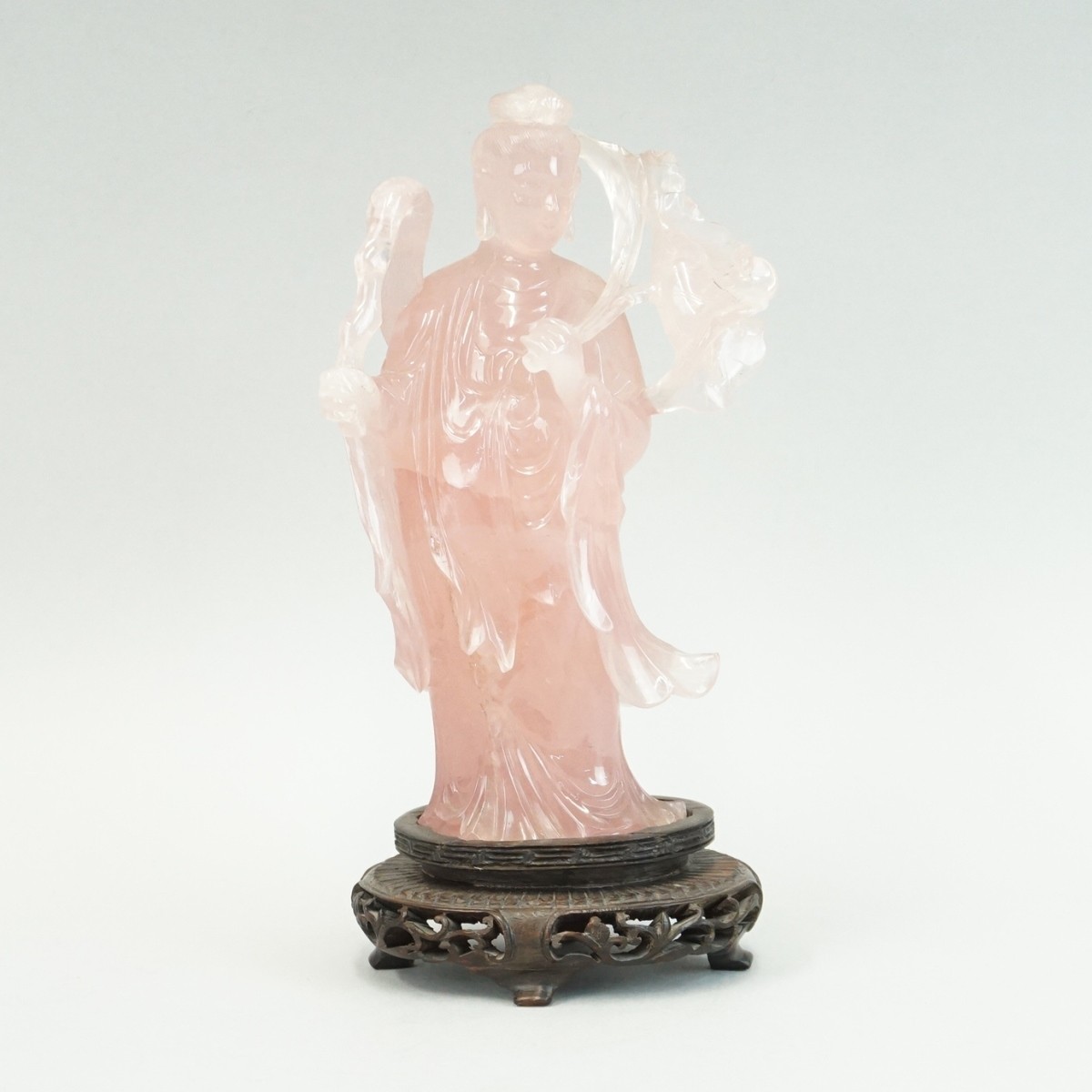 Chinese Rose Quartz Guanyin Figure