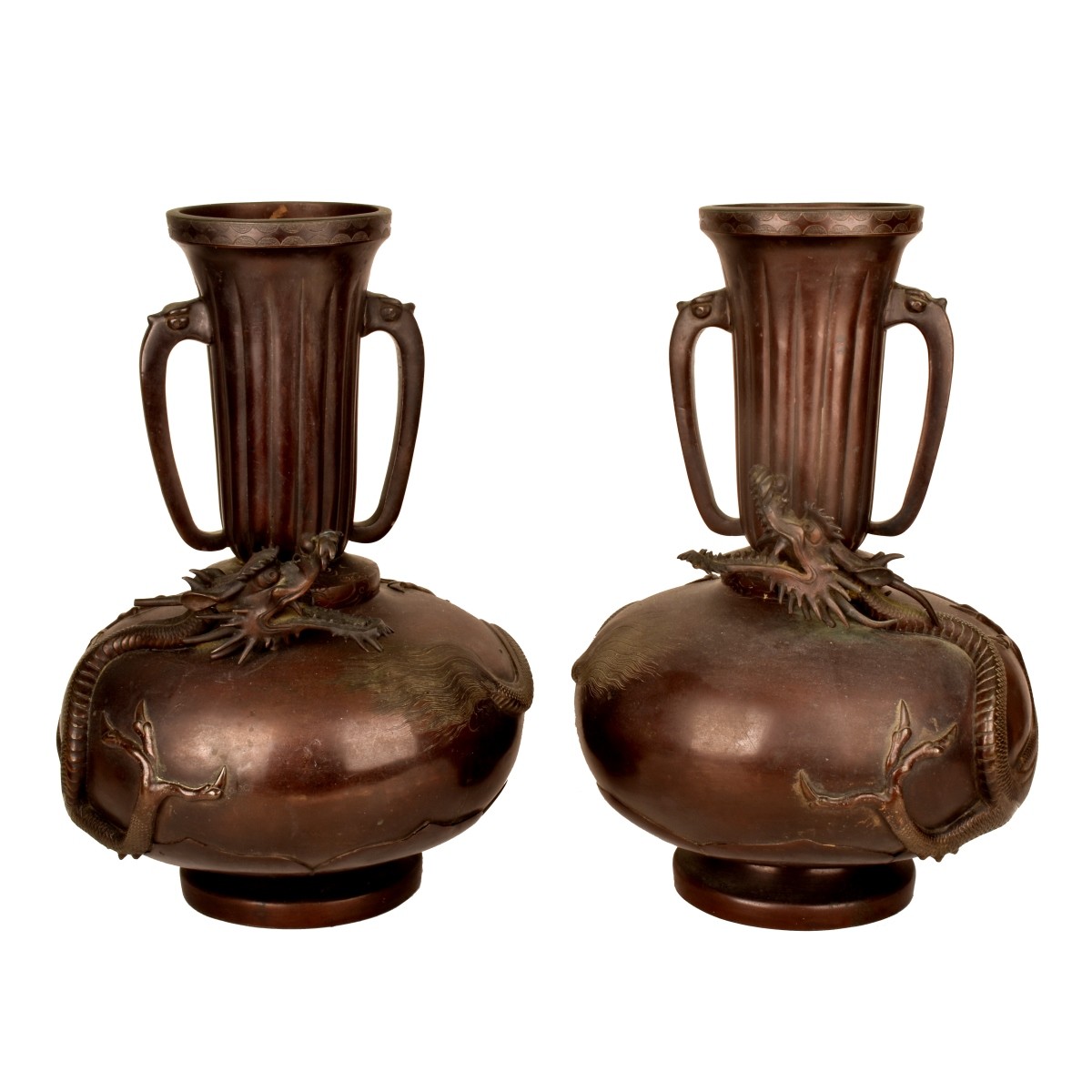 Pr Large Japanese Bronze Meiji Vases