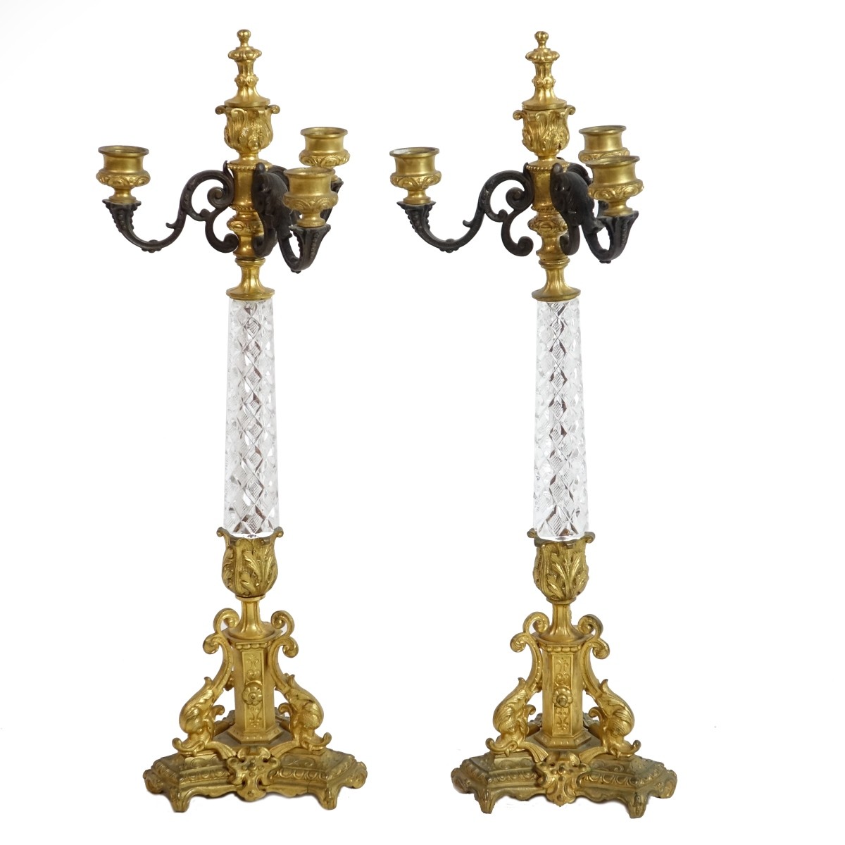 French Neoclassic Style Bronze Crystal Candelabra