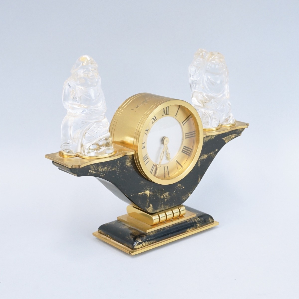 Art Deco Brass Clock Crystal Figures