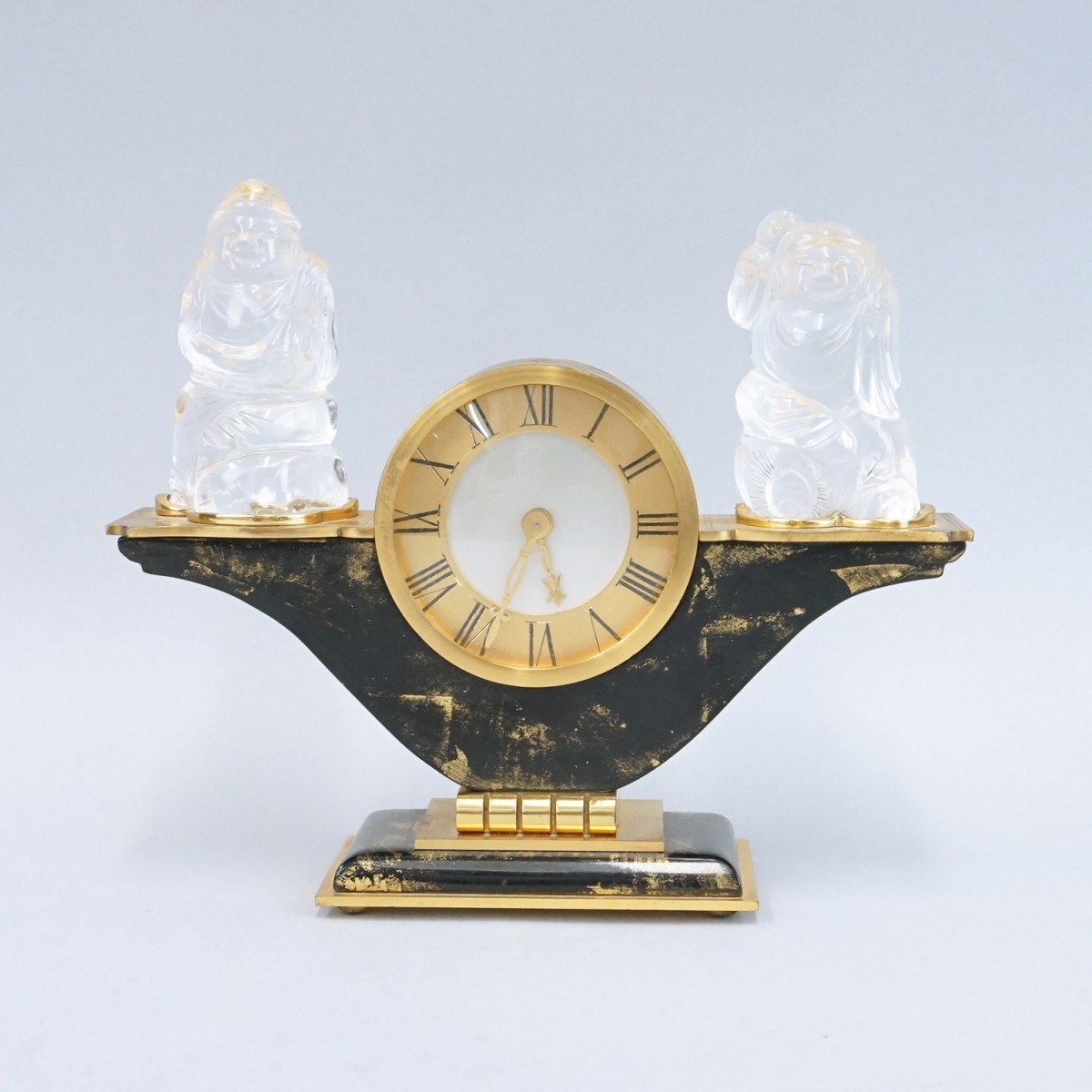 Art Deco Brass Clock Crystal Figures