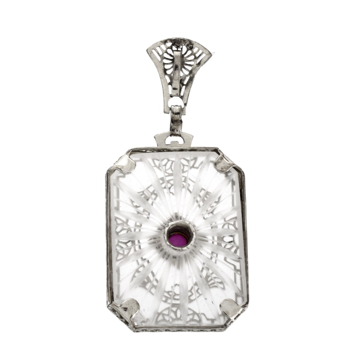 Art Deco Ruby, Crystal and 14K Pendant