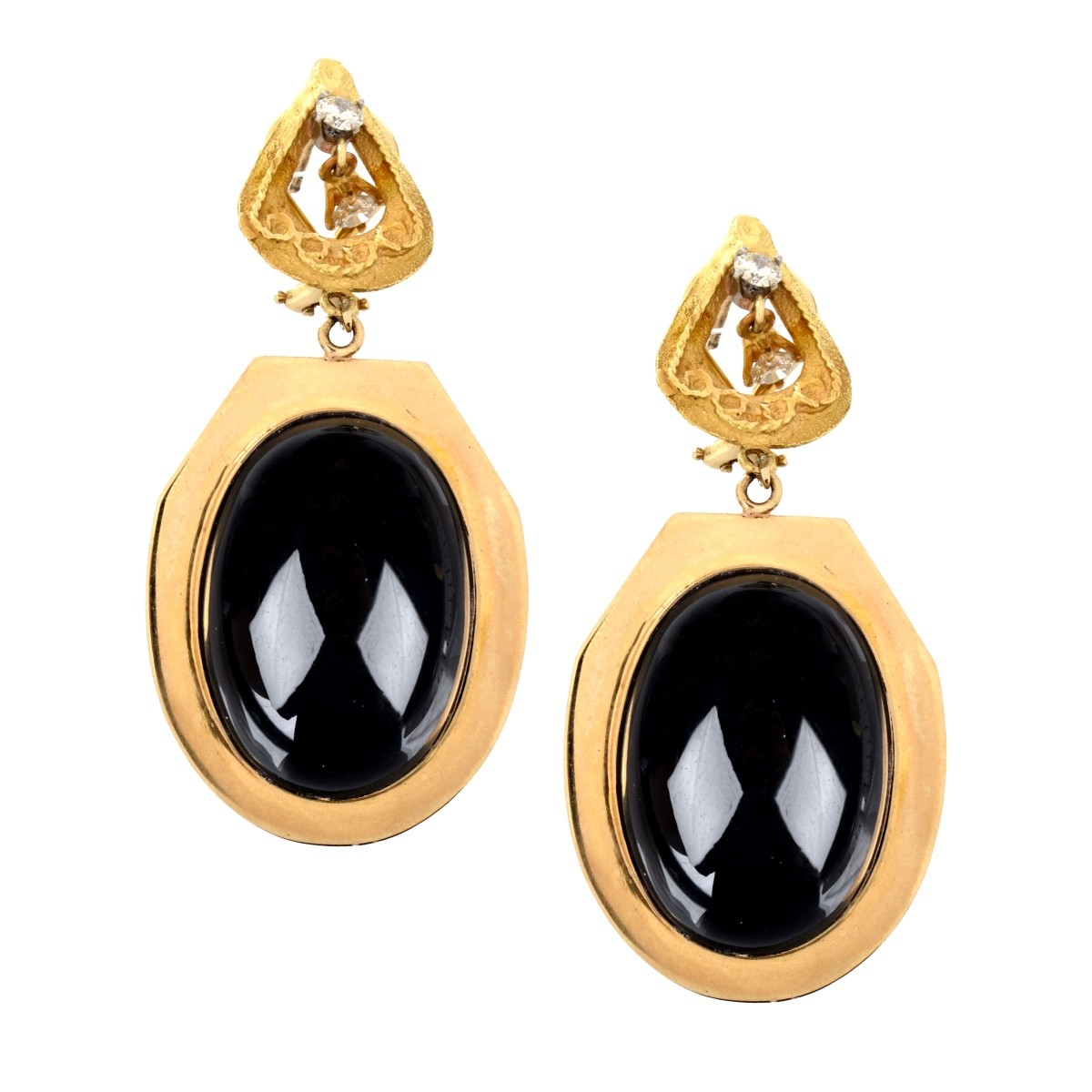 Onyx, Diamond and 14K Earrings
