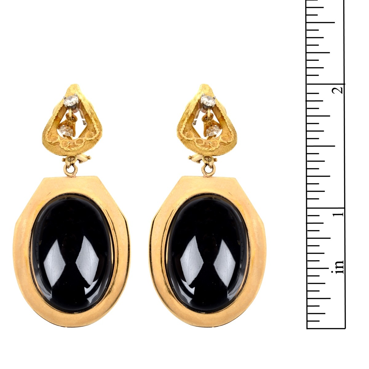 Onyx, Diamond and 14K Earrings