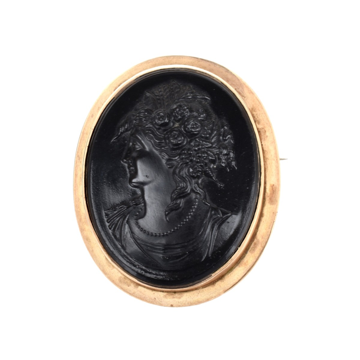 Onyx and 14K Cameo Brooch
