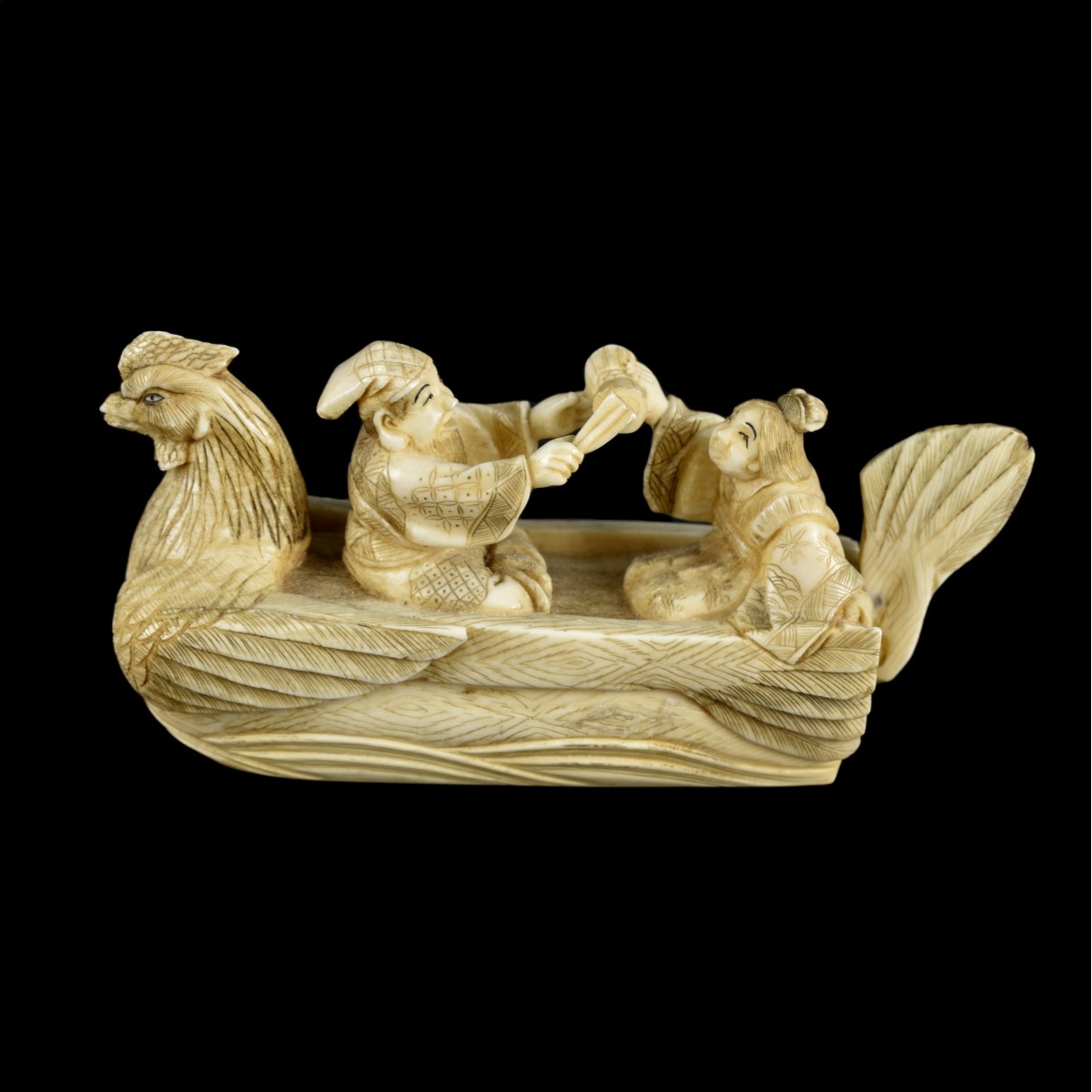 Japanese Carved Boat with Figures
