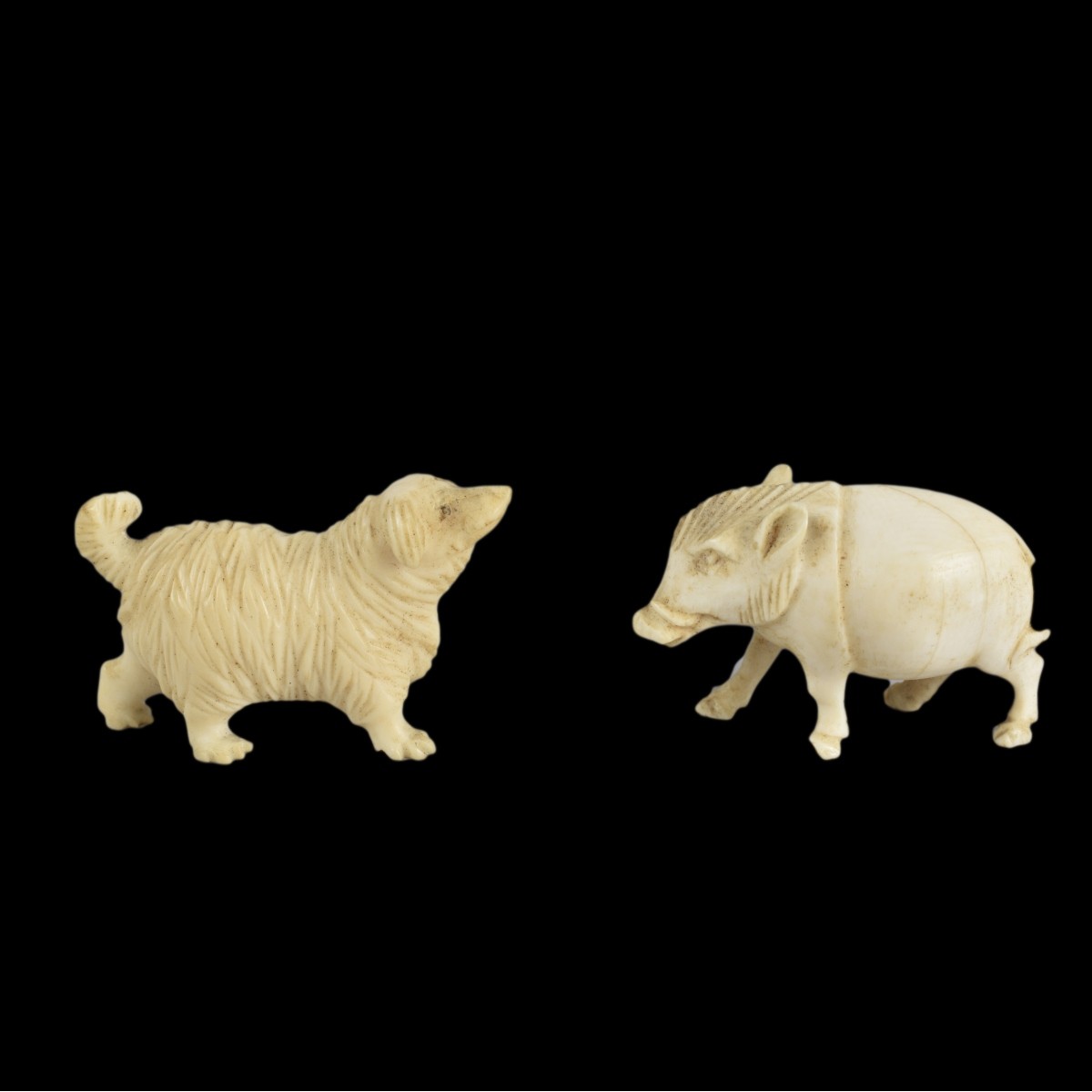 Six Vintage Carved Bone Miniature Figurines