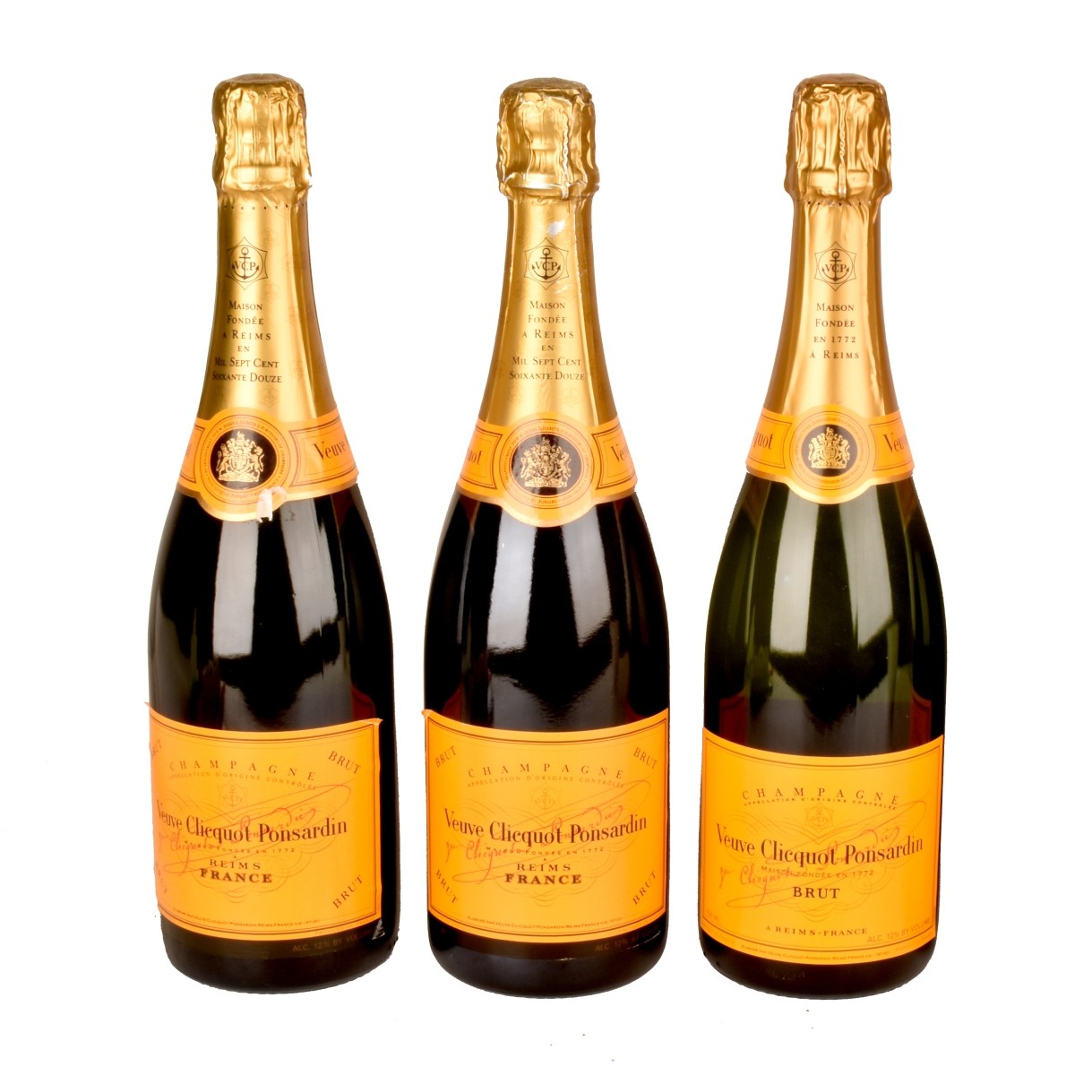Three Art Glass Veuve Clicquot Poisardin Champagne