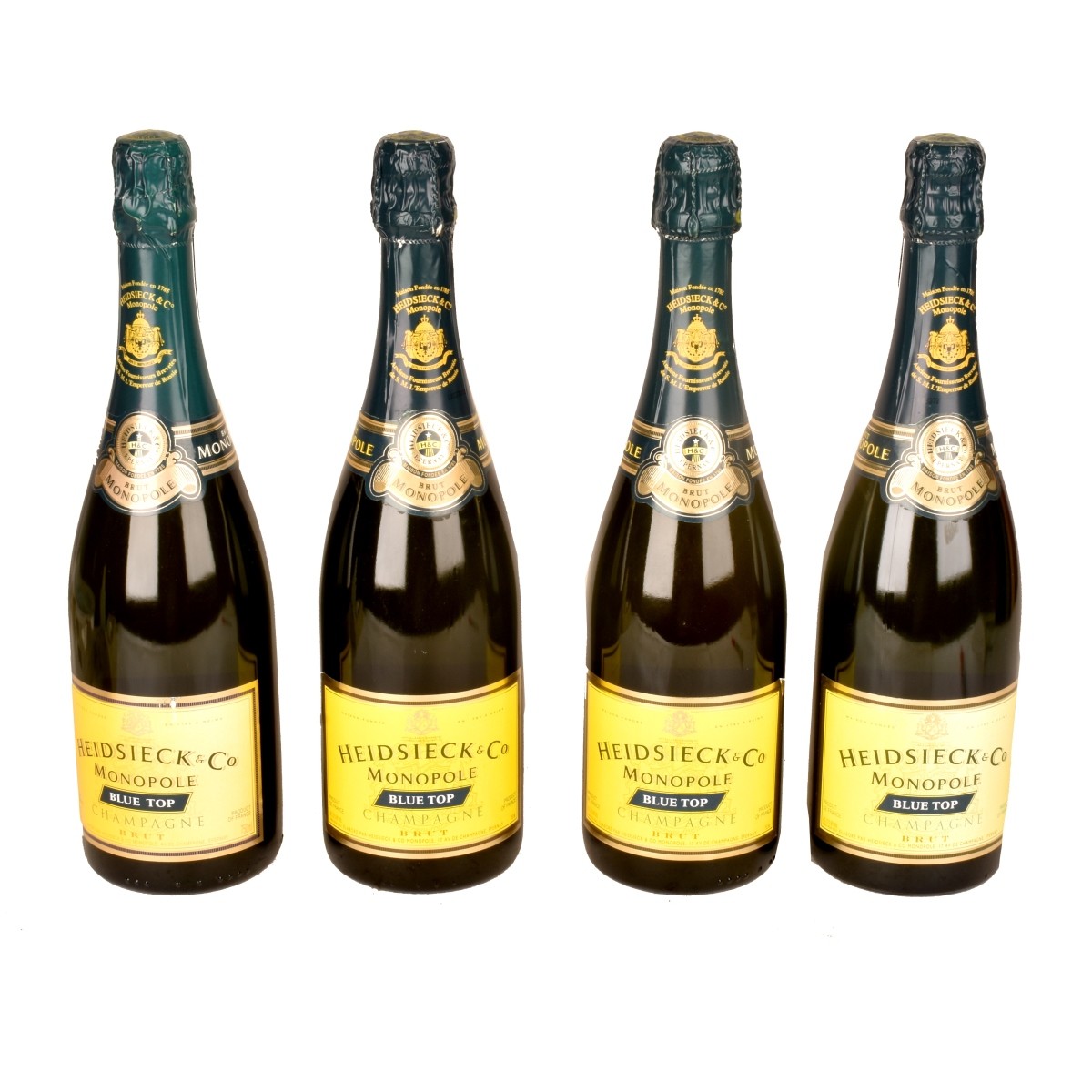 Four Art Glass Bottles Heidsieck Champagne