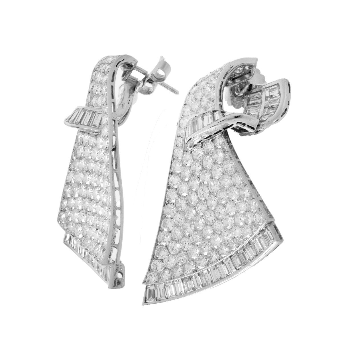 French Deco Diamond and Platinum Earrings