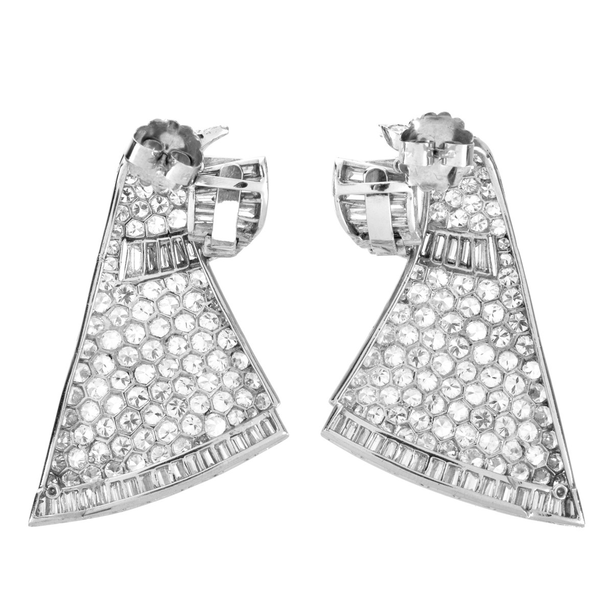 French Deco Diamond and Platinum Earrings