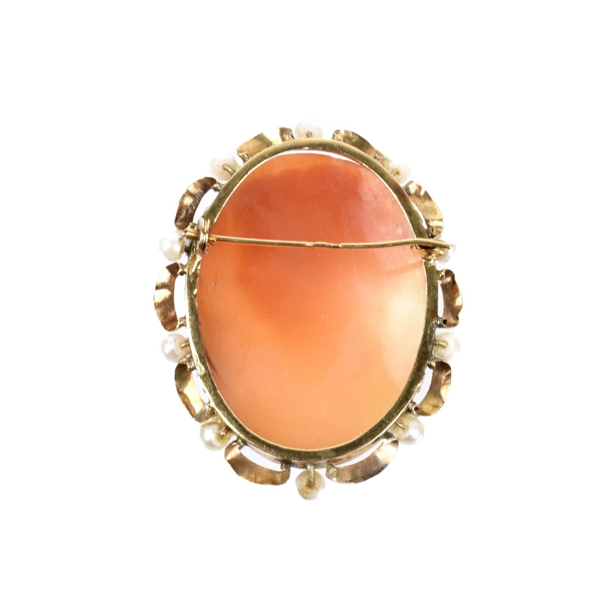 14K, Pearl and Carved Shell Cameo Brooch