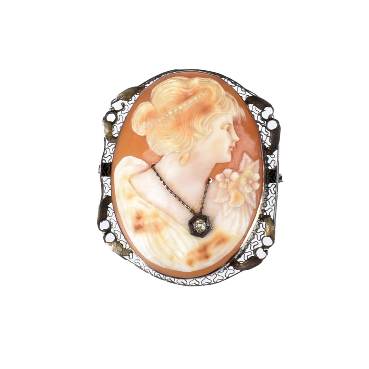 14K and Carved Shell Cameo Pendant / Brooch