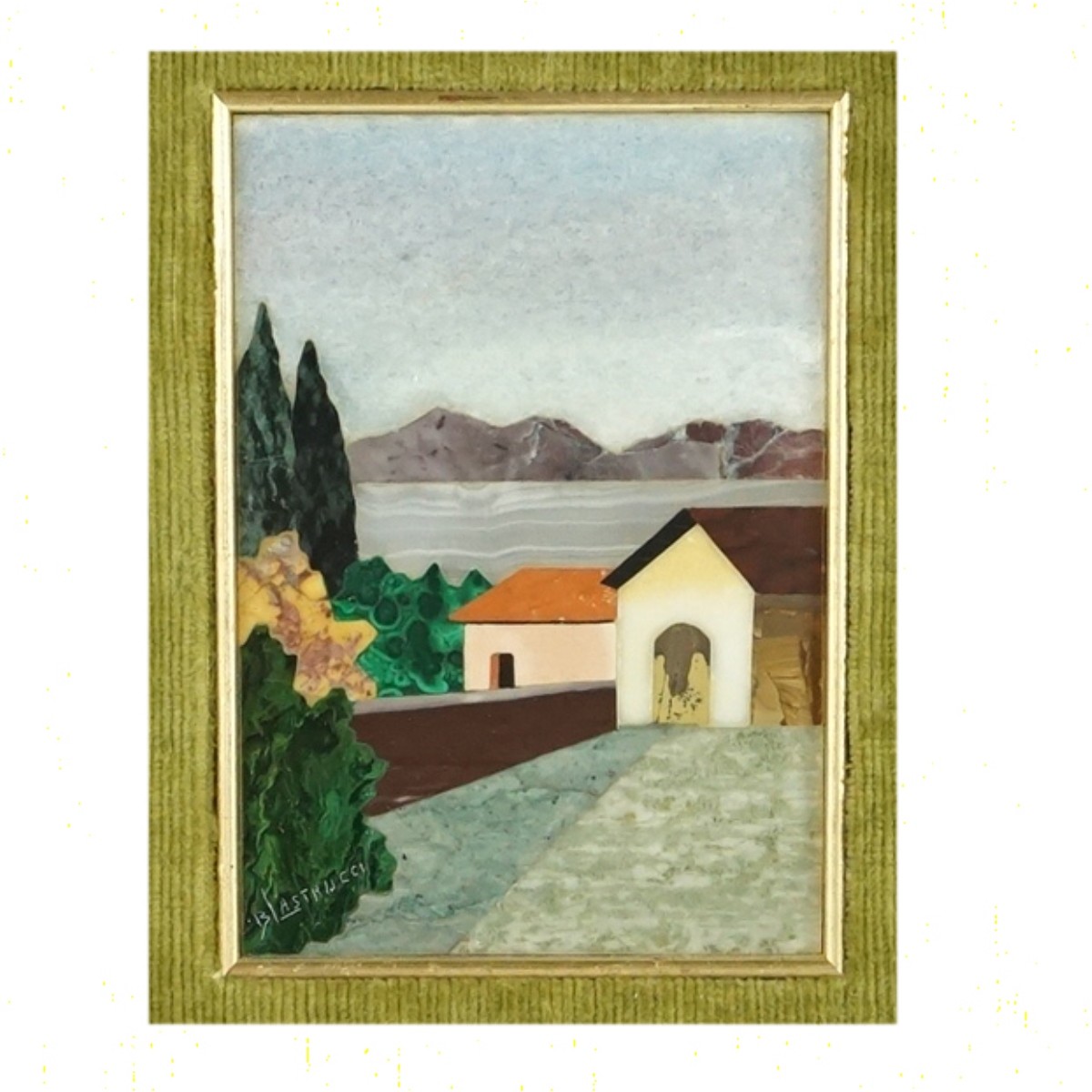 B. Lastrucci (1943-) Pietra Dura Plaque Landscape