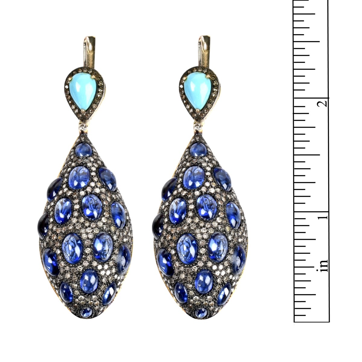 Sapphire, Diamond and Turquoise Earrings