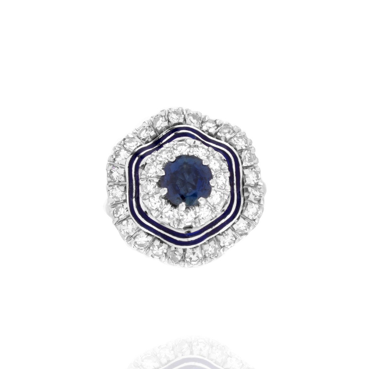 Sapphire, Diamond, Enamel and 18K Ring
